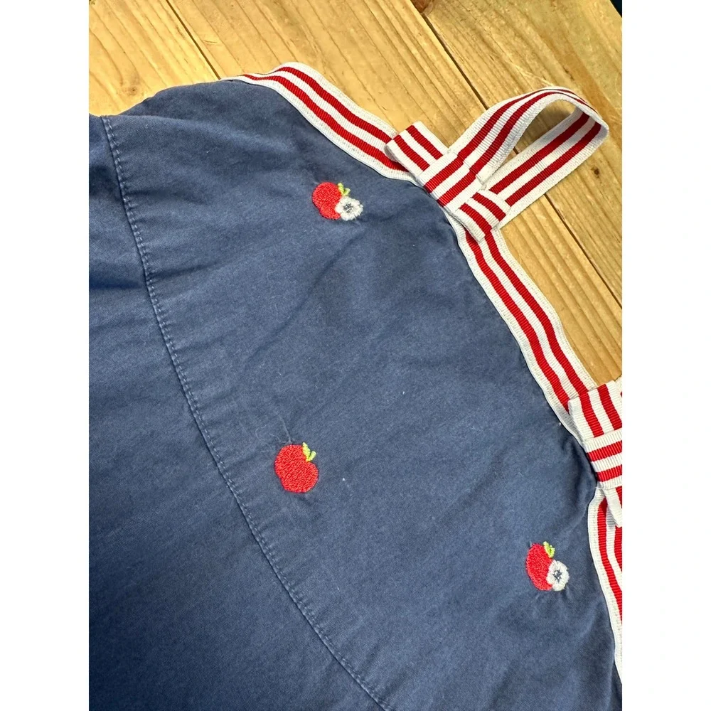 Gymboree Girls Navy Blue Embroidered Apple Dress Striped Straps 3T‎
